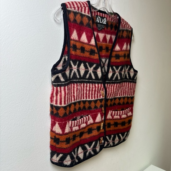 At Last Vintage Aztec Boho Bohemian Southwestern Tribal Wool Vest Unisex S - Picture 6 of 13